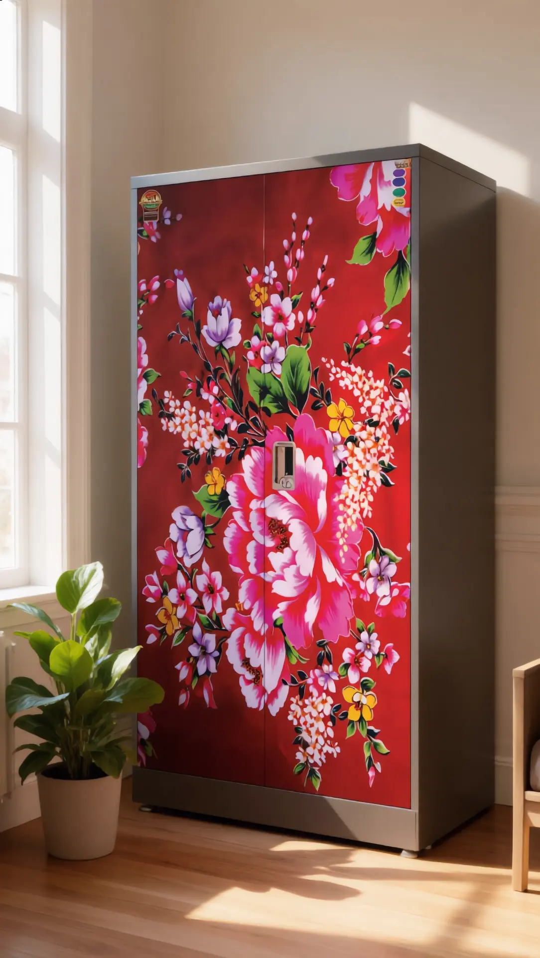 Floral printed steel almirah